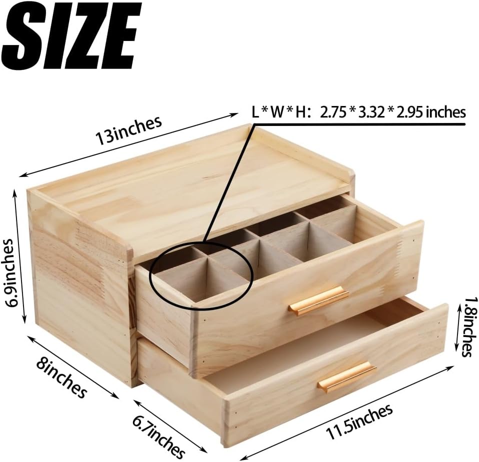 Tea Organizers with Drawer Wooden Tea Box | Teabag Holder with 4 Cotton Woven Coasters，Wooden Storage Box with Drawer