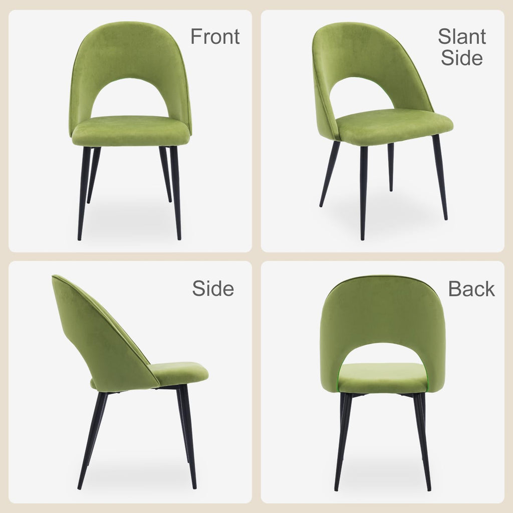 Dining Chairs Set of 4, Upholstered Velvet Dining Room Chairs with Ergonomic Curved Backrest, Wooden Modern Kitchen Chair for Kitchen Restaurant Cafe, Pistachio Green