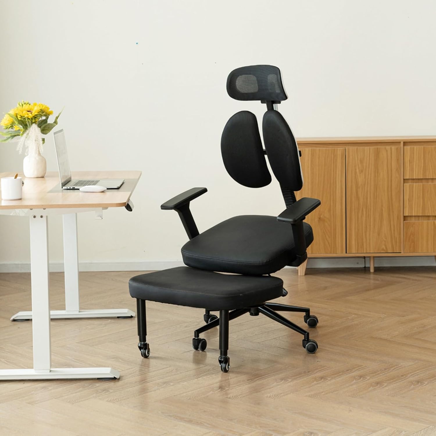 Ergonomic Posture Chair with Armrests,Kneeling Chair with Backrest,Rolling Cross-Leg,Multiple Adjustable Positions,for Office Home