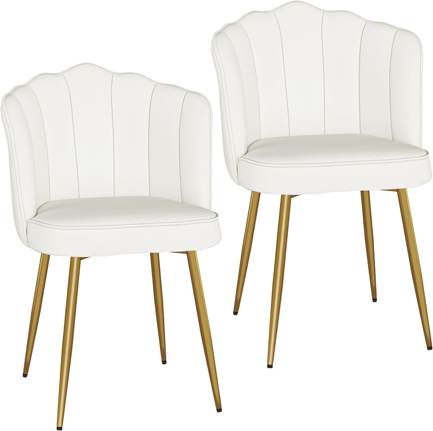 VECELO Velvet Dining Chairs Set of 2, Modern Upholstered Kitchen Chairs with Thick Cushions, Curved Padded Backrest and Metal Legs, for Kitchen, Dining Room, Living Room, White
