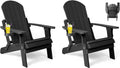 Folding Adirondack Chairs Set of 2, All Weather Resistant Plastic Chairs with Cup Holder, Fold or Unfold Easily in 1 Second, Outdoor Chairs for Patio, Garden, Backyard Deck, Lawn Fire Pit(Black)