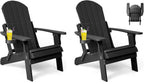 Folding Adirondack Chairs Set of 2, All Weather Resistant Plastic Chairs with Cup Holder, Fold or Unfold Easily in 1 Second, Outdoor Chairs for Patio, Garden, Backyard Deck, Lawn Fire Pit(Black)