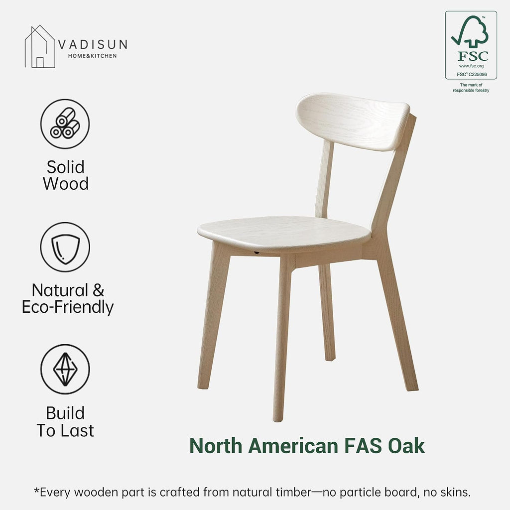 Oak Dining Chairs, Kitchen Chairs, 100% Solid Wood Modern Dinner Chair with Curved Backrest, Dining Room Chair for Kitchen, Living Room, Study(2PK, Cream White)