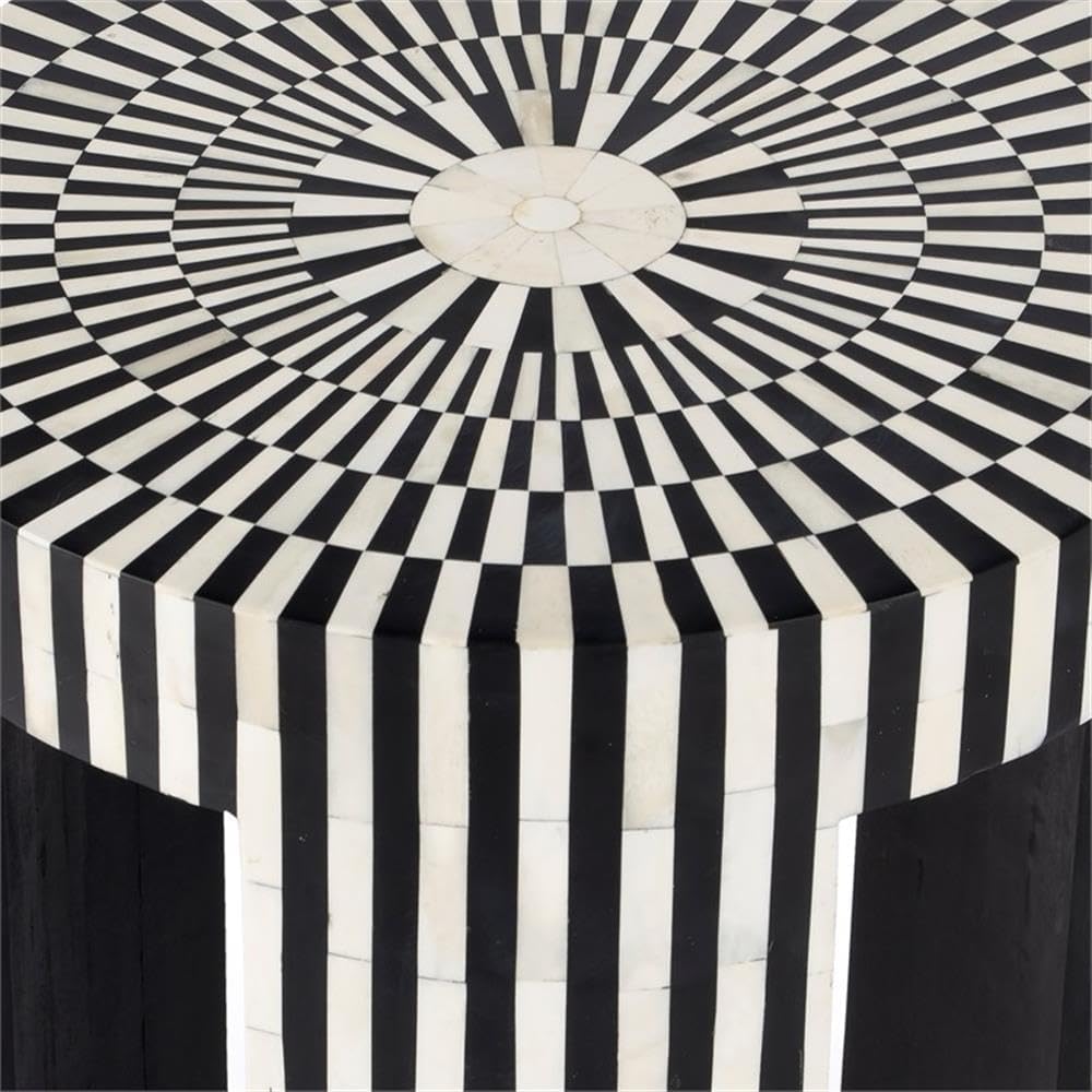 Beaumont Lane Transitional Round Bone Inlay Side Table, Black and White Finish, 18" W x 18" D x 22" H, Engineered Wood Construction, Handcrafted Accent Table for Living Room Decor