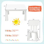 Toddler Table and Chair Set, Plastic Kid Activity Table & 2 Chairs, 3-Piece Children Playroom Furniture Set for Reading, Writing & Painting, Kids Table and Chair Set for Age 3-7 (White)