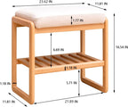 Entryway Shoe Bench with Cushioned Seat, Natural Wood, 2-Tier Storage Shelf, 23.62 x 11.81 x 16.54 in