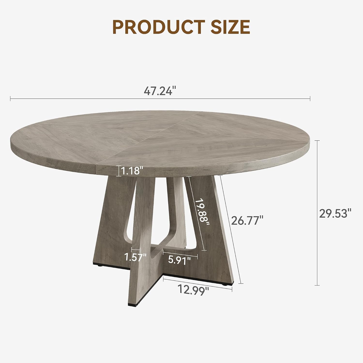 47" Round Farmhouse Dining Table, Seats 4–6, Wood Top & Legs, Sturdy Kitchen Table for Home, Dining Room, or Living Room – Grey (No Chairs)