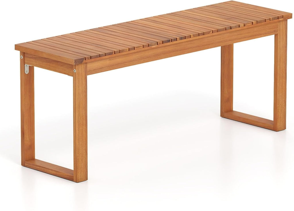 Tangkula Acacia Wood Outdoor Bench Backless, 2-Person Wood Patio Bench with Slatted Seat, Outdoor Backless Dining Bench for Backyard, Poolside, Porch (43.5")