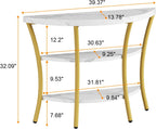 39.4" Console Table with Half Moon Wood Shelves, 3 Tier Modern Entryway Table with Curved Metal Frames, Narrow Sofa Couch Table for Hallway, Entrance, Living Room, Foyer, White Marble & Gold