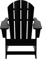 HDPE Laguna Outdoor Rocking Poly Adirondack Chair with Side Table 3-Piece Set, Black