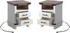 AMERLIFE Farmhouse End Table Set of 2, 18" Wood Nightstands with Charging Station and 2 Drawers, Heavy Duty Bedside Tables for Bedroom or Living Room, Antique White