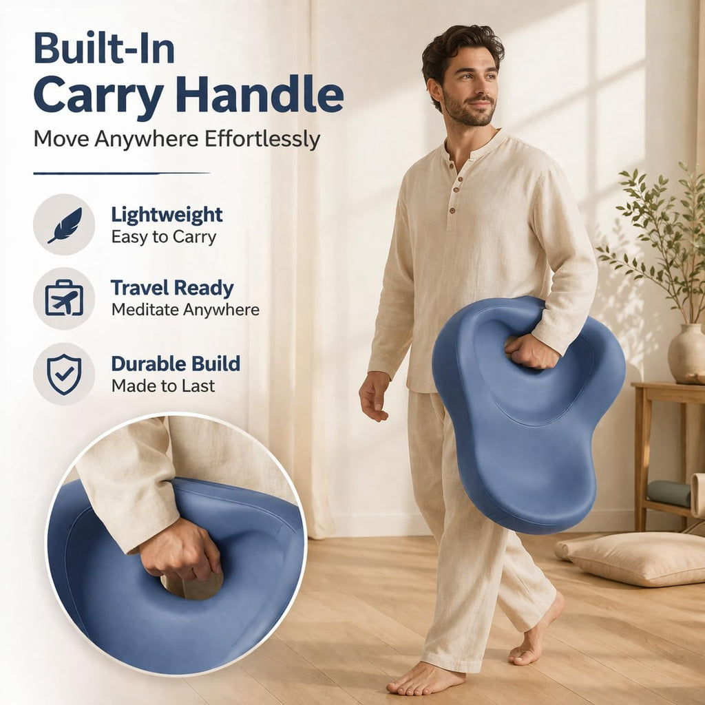 Ergonomic Zen mind Meditation Cushion, Memory Foam, Portable Design with Handle, Pressure Dispersing Support for Meditation, Mindfulness & Posture Alignment