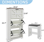 Shoe Cabinet with Bench 3-Tier Flip Drawer, Farmhouse Shoe Storage for Entryway, Wooden Shoe Organizer Cabinet, Hidden Slim Shoe Cabinet for Hallway, Living Room, White