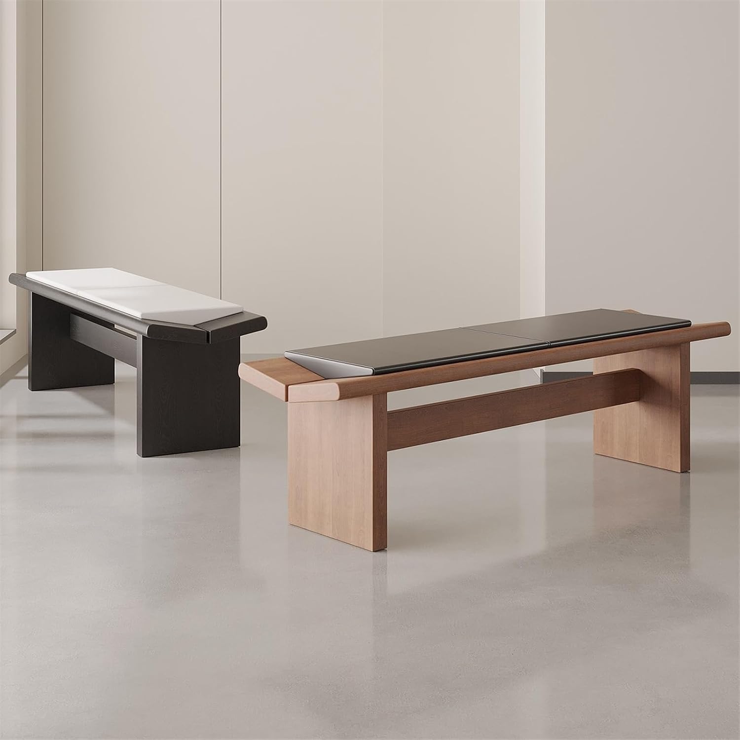Modern Wooden Long Shoe-Changing Bench for Bedroom Dressing Room Leather Bed end Upholstered Entryway(Large)