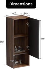 12" Floating Bathroom Storage Cabinet, Modern Wall Cabinets with Soft-Closing Door & Open Shelf, Bathroom Side Cabinet for Small Spaces, Apartment, Walnut+Black