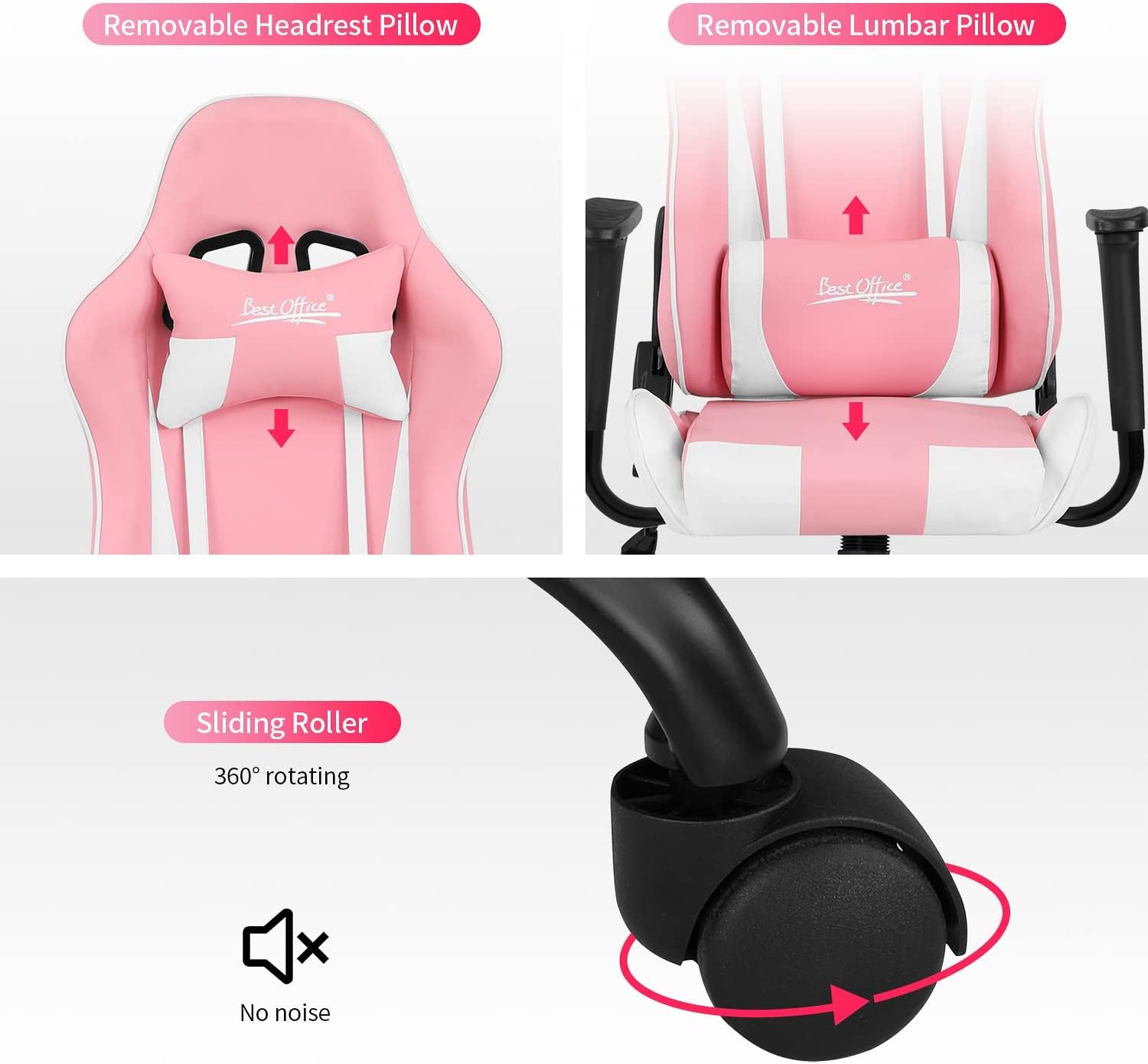 Gaming Chair, Video Game Chair, Cheap Computer Gaming Chair PU Leather High Back PC Gaming Chair Ergonomic Racing Swivel Office Desk Chair with Headrest and Lumbar Support for Adults Kids Pink