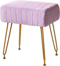 IBUYKE Velvet Rectangular Footrest Stool Ottoman, Makeup Vanity Stool Side Table, Velvet Dressing Table Seat, Pouf Couch Stool, Golden Steel Legs, Purple LG-51V