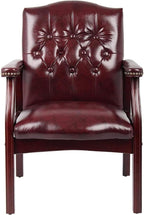 Ivy League Set of 2 Executive Guest Chair in Burgundy Vinyl Wood Frame Office Visitor Dual Chair with Mahogany Finish Comfortable Reception Seating for Office or Waiting Room