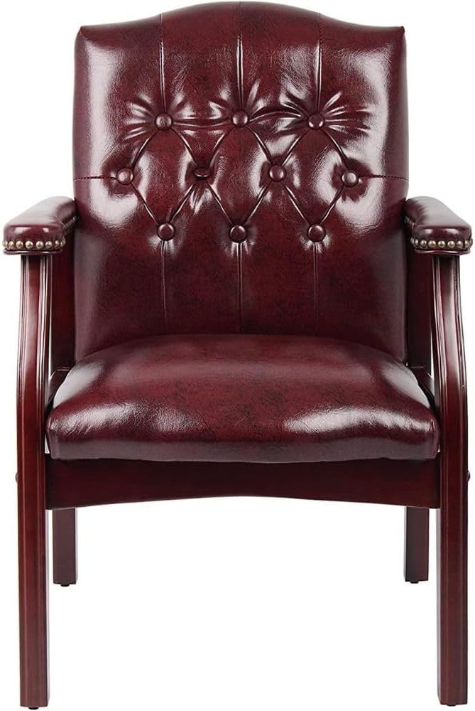 Ivy League Set of 2 Executive Guest Chair in Burgundy Vinyl Wood Frame Office Visitor Dual Chair with Mahogany Finish Comfortable Reception Seating for Office or Waiting Room