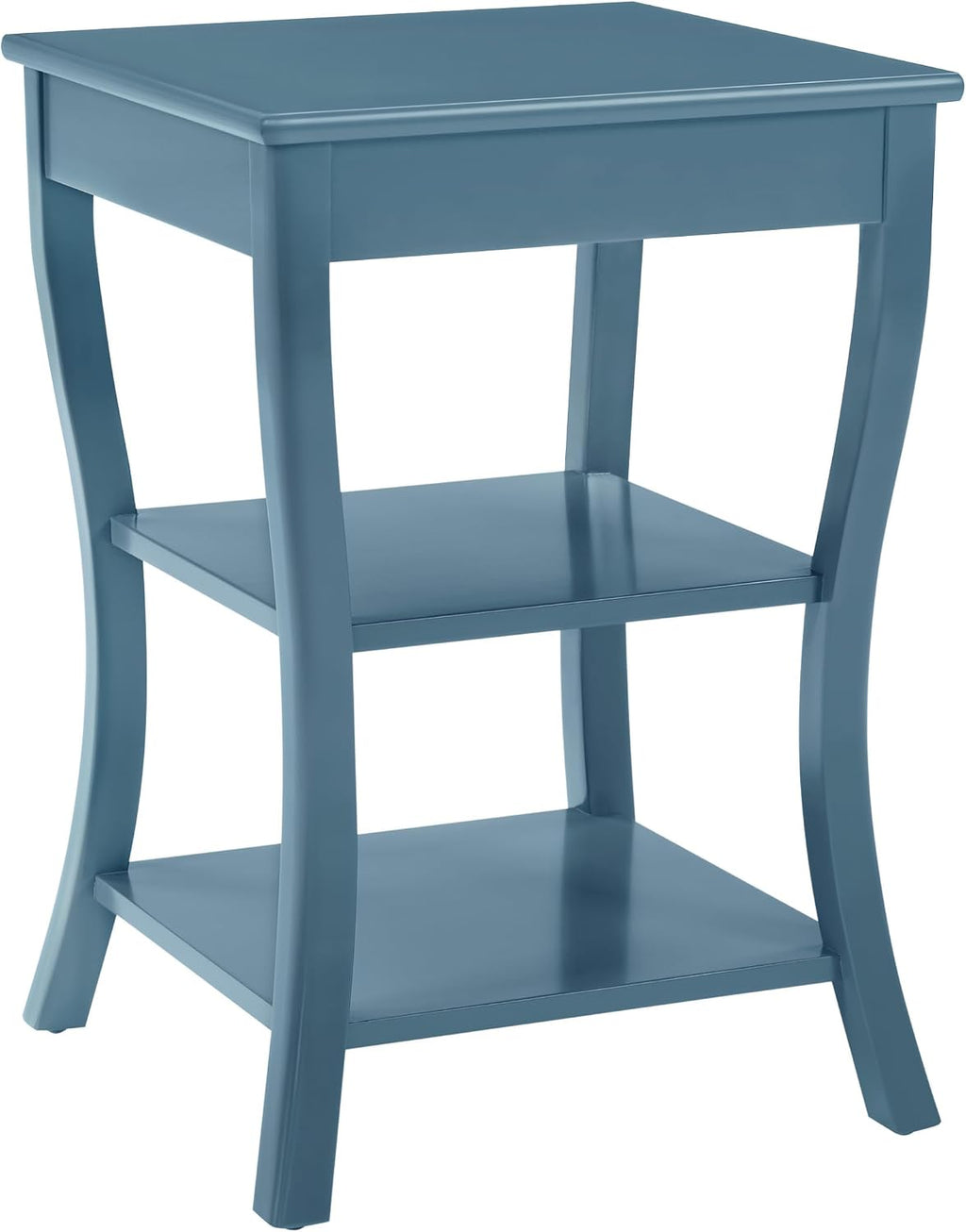 OSP Home Furnishings Golden Side Table with Lower Shelves, Solid Wood Construction, Square with Curved Legs, Blue Finish
