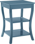 OSP Home Furnishings Golden Side Table with Lower Shelves, Solid Wood Construction, Square with Curved Legs, Blue Finish