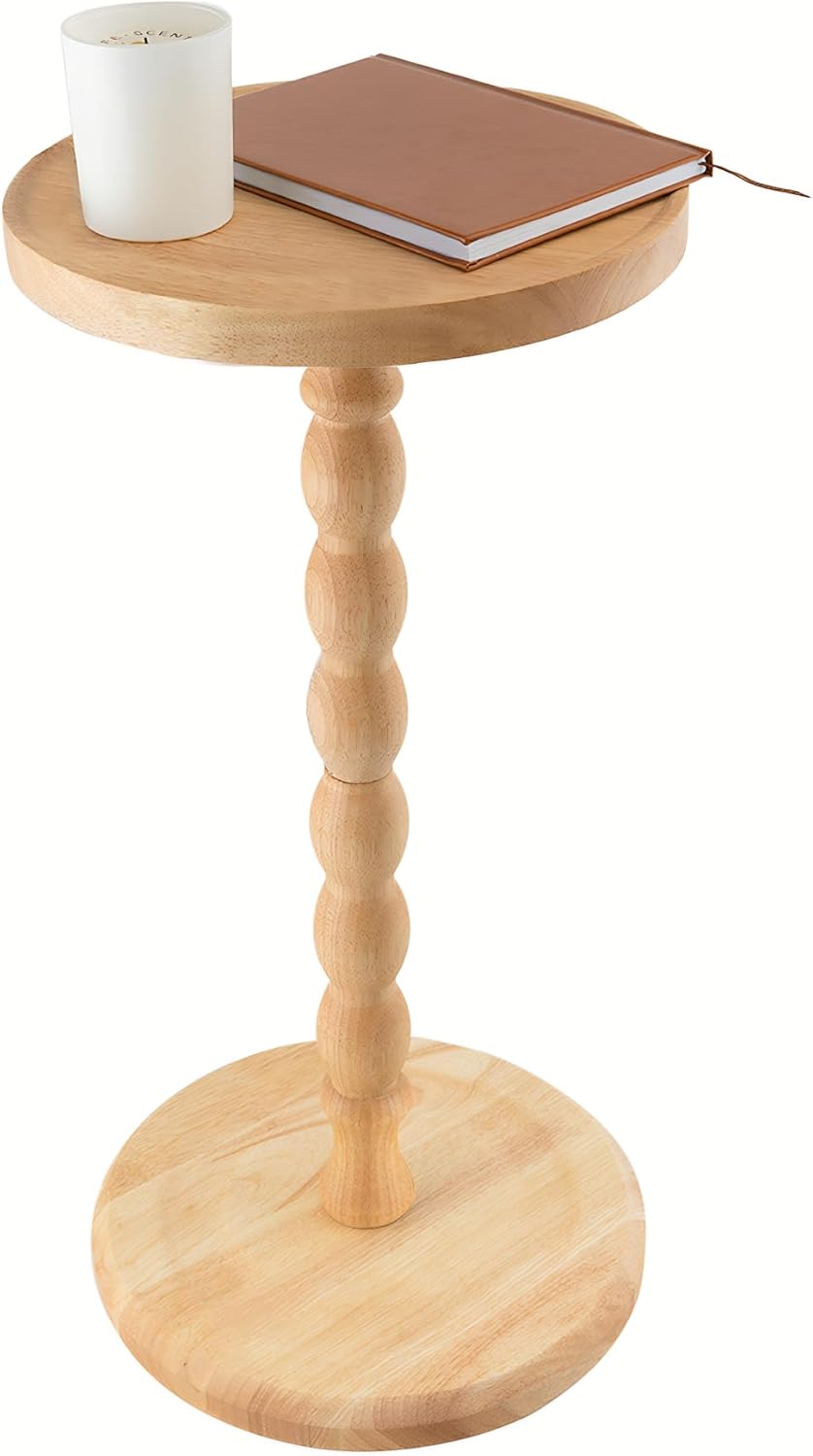 Round Side Table, Small Drink Table for Small Spaces, Modern Accent Nightstand with Solid Wood Leg for Living Room, Bedroom, Corners, and Office (Nature)