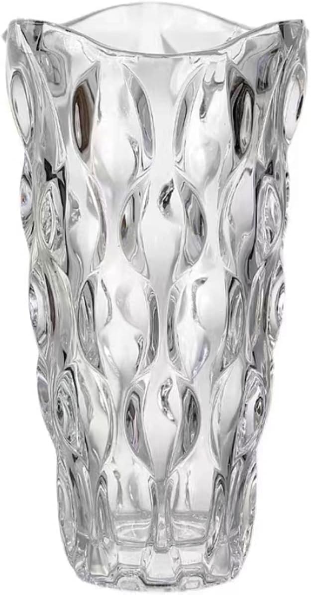 Luxury Tall Glass Vase, Premium Geometric Shape Flower Vase - White Textured Surface Home Decor, Decorative Modern Farmhouse, Ideal for Shelf, Mantle, Table & Entryway Decor, Clear