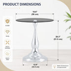 Round Glass Side Table with Silver Metal Base, 19.6'' Gray Tempered Glass Top, Modern Glass Round End Table for Living Room Office, Small Metal Side Table for Compact Space