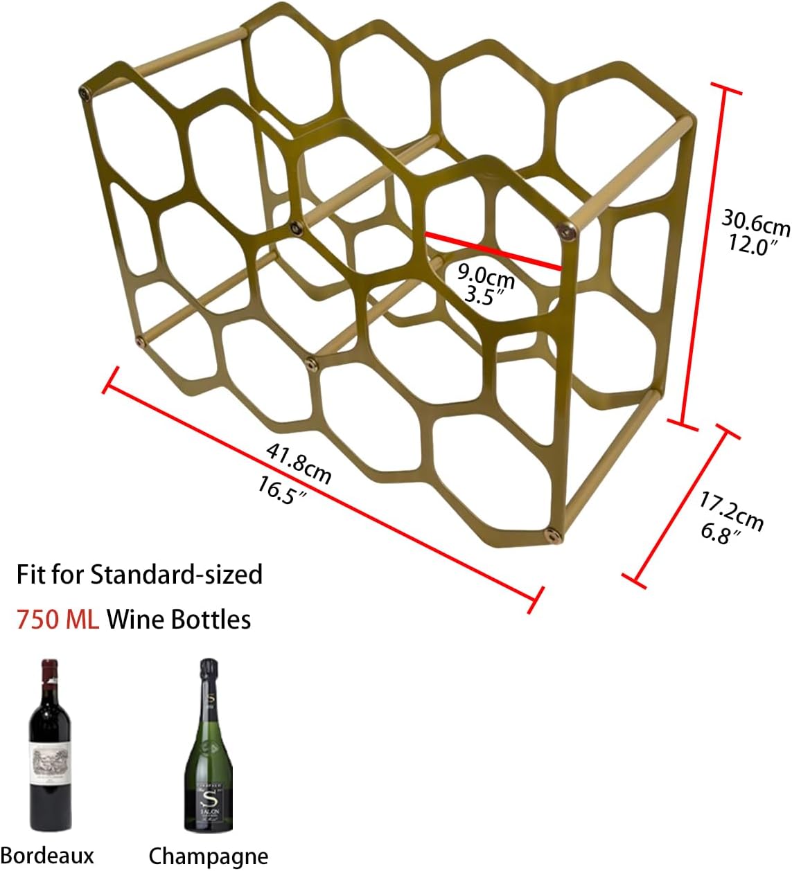 AT-VALY Countertop Wine Rack,Durable and Sturdy Freestanding 14 Bottle Wine Holder for Home Decor, Bar,Cabinet,Pantry (Gold)