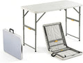 4FT Folding Table with One Press Adjustable Height,Fold in Half Portable Card Table with Carry Handle&Locking Steel Legs,Heavy Duty Plastic Utility Table for Party,Picnic,Camping Indoor Outdoor,White