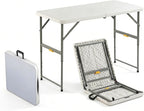 4FT Folding Table with One Press Adjustable Height,Fold in Half Portable Card Table with Carry Handle&Locking Steel Legs,Heavy Duty Plastic Utility Table for Party,Picnic,Camping Indoor Outdoor,White