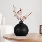 Black Ceramic Vase, Small Cute Flower Vase for Flowers Plants, Matte Vases for Modern Table Shelf Home Decor Wedding Boho Decor, Ceramic Vase for Pampas Grass Fluffy Stem Bouquet Flowers