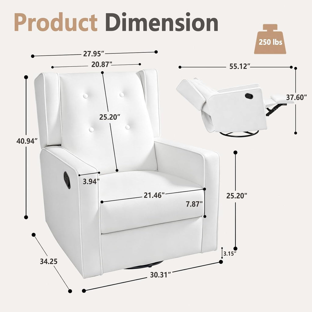 SweetGO Nursery Glider Recliner Chair, 360° Swivel Rocker Recliner with Manual Recline & Footrest, Upholstered Microfiber Nursery Chair for Nursing, Reading, Living Room & Bedroom