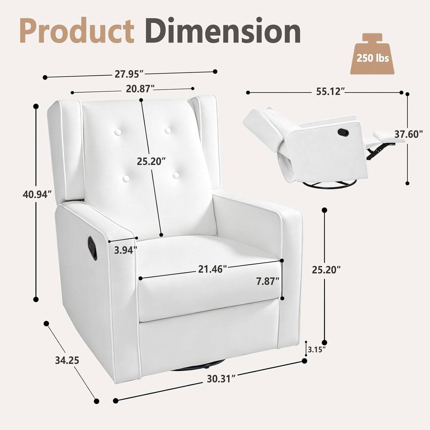 SweetGO Nursery Glider Recliner Chair, 360° Swivel Rocker Recliner with Manual Recline & Footrest, Upholstered Microfiber Nursery Chair for Nursing, Reading, Living Room & Bedroom