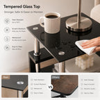 Meihua Tempered Glass End Table, Black Modern Square Side Table with Metal Frame, 2-Tier Glass Accent Table for Living Room, Bedroom, Apartment & Small Spaces