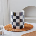 Kitchen Utensil Holder, 6.3 Inch Checkered Ceramic Cooking Utensil Holder Modern Utensil Crocks for Kitchen Counter-Farmhouse, Housewarming Gift, Decor and Accessories (Black, 6.3 Inch)