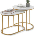 Giantex Modern Nesting Coffee Table Set of 2, Coffee Table & End Table Sets, Golden Steel Frame, Easy Assembly, Accent Marble-Look Stacking Side Table for Living Room Bedroom Apartment (Gold)