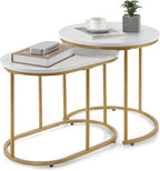 Giantex Modern Nesting Coffee Table Set of 2, Coffee Table & End Table Sets, Golden Steel Frame, Easy Assembly, Accent Marble-Look Stacking Side Table for Living Room Bedroom Apartment (Gold)