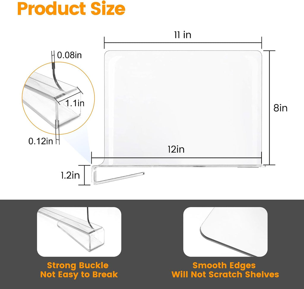 OKPOW Shelf Dividers for Closet Organization - 8 Pack 8" Tall X 12" Deep Acrylic Clear Sturdy Separators for Clothes Purse - Adjustable Removable Easy to Install Storage for Wood Cabinet Housewife