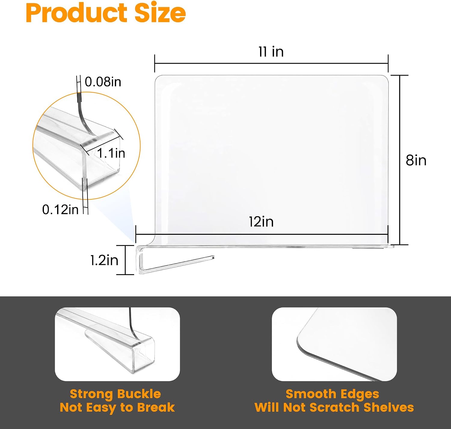 OKPOW Shelf Dividers for Closet Organization - 8 Pack 8" Tall X 12" Deep Acrylic Clear Sturdy Separators for Clothes Purse - Adjustable Removable Easy to Install Storage for Wood Cabinet Housewife