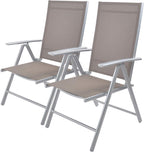 Set of 2 Folding Sling Back Chairs Patio Adjustable Reclining Back Sturdy Aluminum Frame with Armrest Chair Zero-gravity Indoor Outdoor Garden Pool Bench,Gary