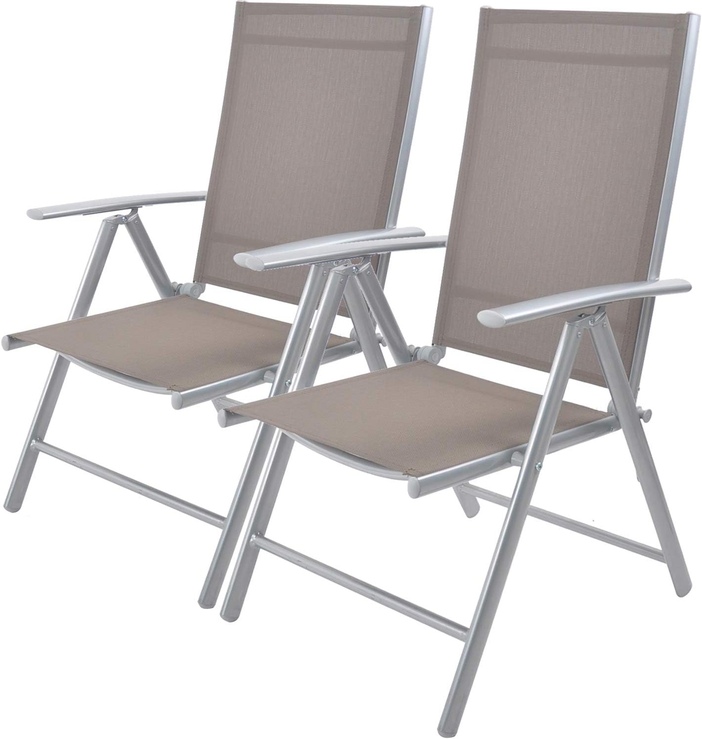 Set of 2 Folding Sling Back Chairs Patio Adjustable Reclining Back Sturdy Aluminum Frame with Armrest Chair Zero-gravity Indoor Outdoor Garden Pool Bench,Gary