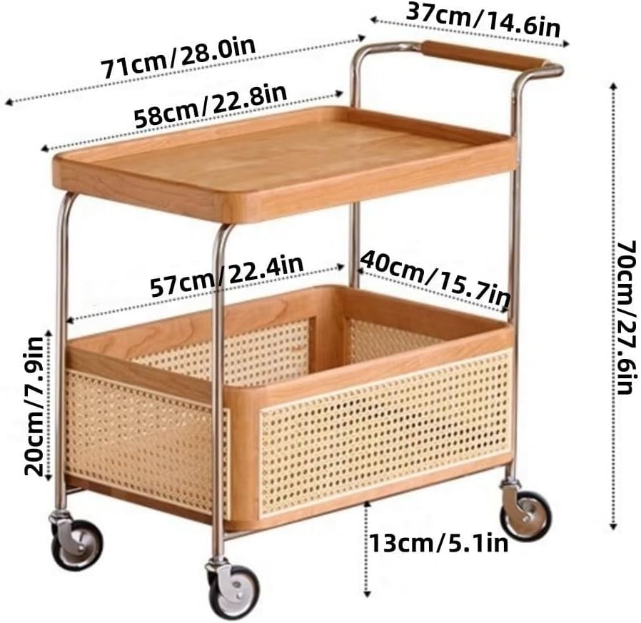 Wood Mobile Side Table with Wheels 2-Layer Storage Rolling Coffee Table End Table for Living Room Boudoir Small Spaces All Occasion(Brown)