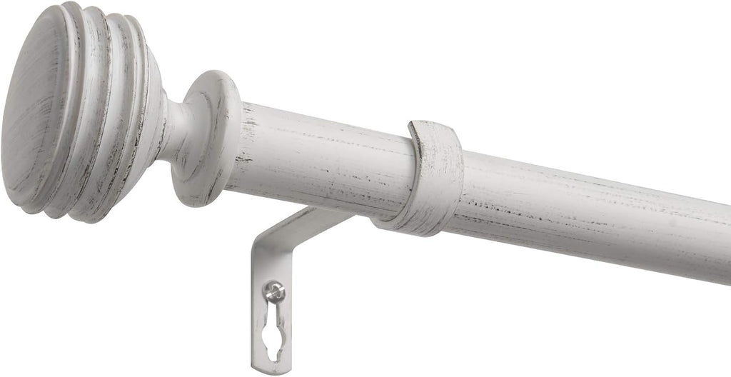 EXCLUSIVE HOME Duke 1" Curtain Rod and Coordinating Finial Set, Distressed White, Adjustable 36"-72"