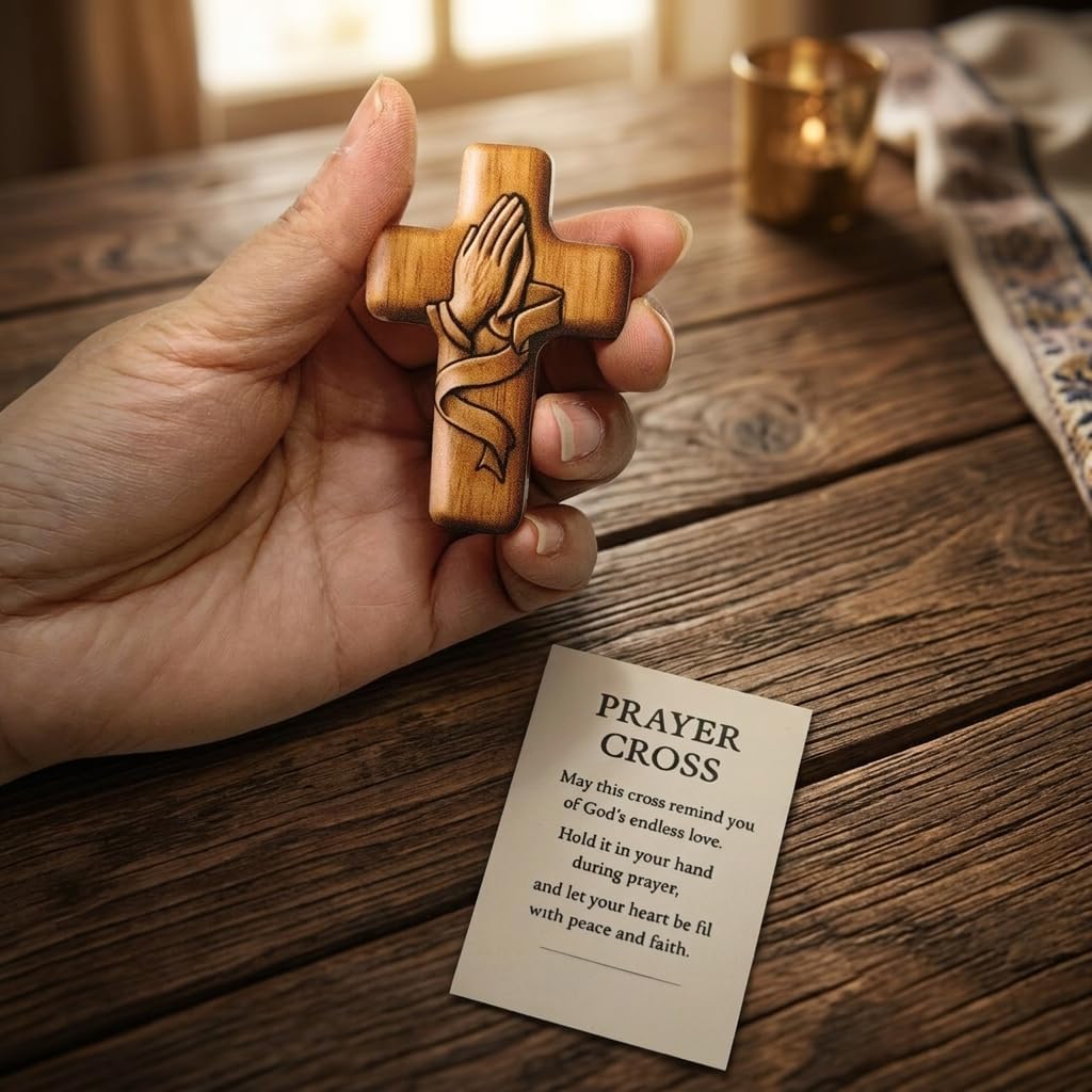 Usyios 10 Pack Prayer Cross Set, Acrylic Worry Crosses with Cards and Mesh Bags, Comfort for Stress and Anxiety Relief, Pocket Gift