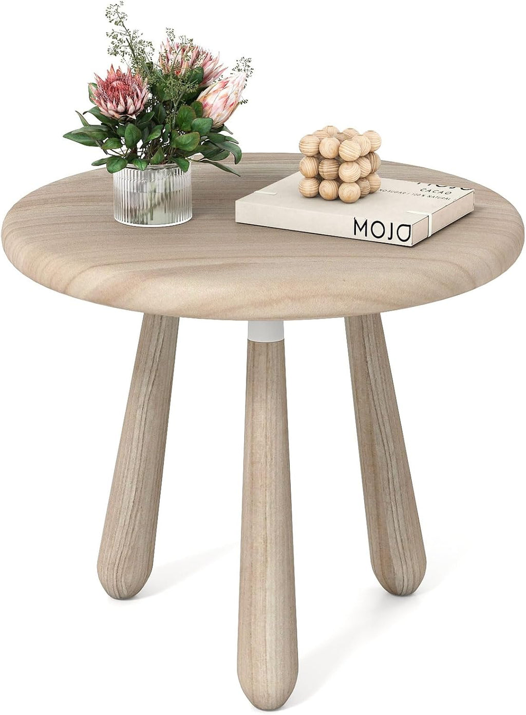Tangkula Mahogany Wood Side Table, 18” Round Small Accent End Table with Thickened Board & Solid Wood Support Legs, for Bedroom, Porch, Balcony, Natural