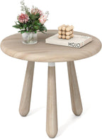 Tangkula Mahogany Wood Side Table, 18” Round Small Accent End Table with Thickened Board & Solid Wood Support Legs, for Bedroom, Porch, Balcony, Natural