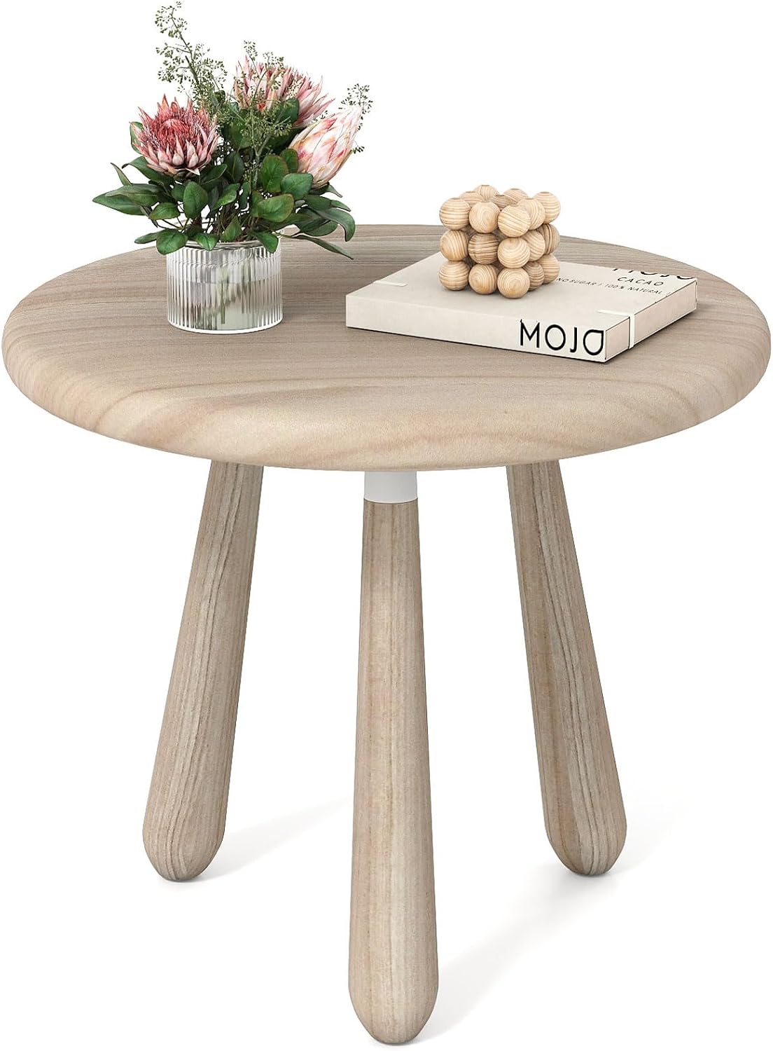 Tangkula Mahogany Wood Side Table, 18” Round Small Accent End Table with Thickened Board & Solid Wood Support Legs, for Bedroom, Porch, Balcony, Natural