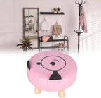 Small Under Desk Footrest Cute Cartoon Ottoman, Compact Footstool with 4 Stable Log Legs, PU Leather Step Stool for Children, Living Room or Dorm