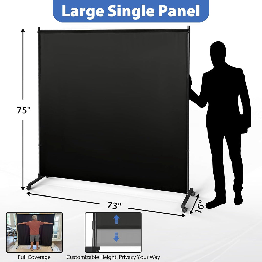Large Single Panel Room Divider, 73" x 75" Freestanding Privacy Screen with Wheels, Thickened Fabric Partition Wall for Room Separation, Portable Room Separator for Indoor Office, Bedroom,Patio